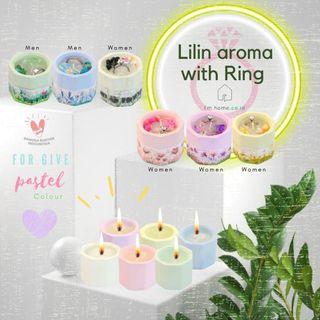 Lilin Aromaterapi with Ring dan polos pink pastel scent Candle Lilin