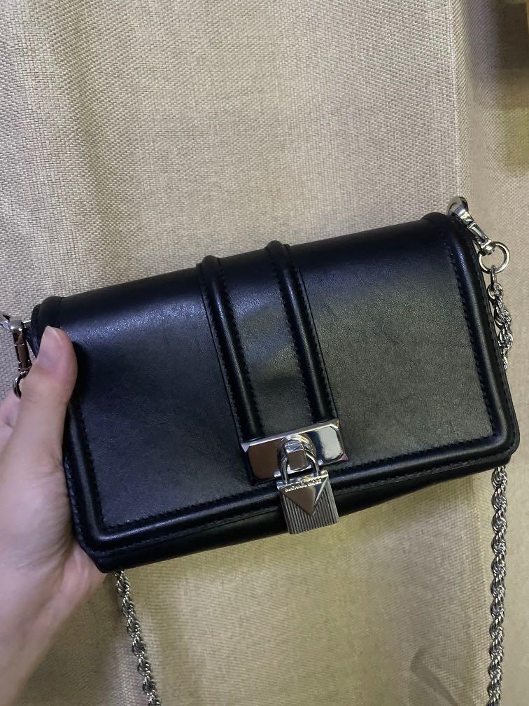 Michael Kors Padlock Chain Crossbody black silver messenger bag