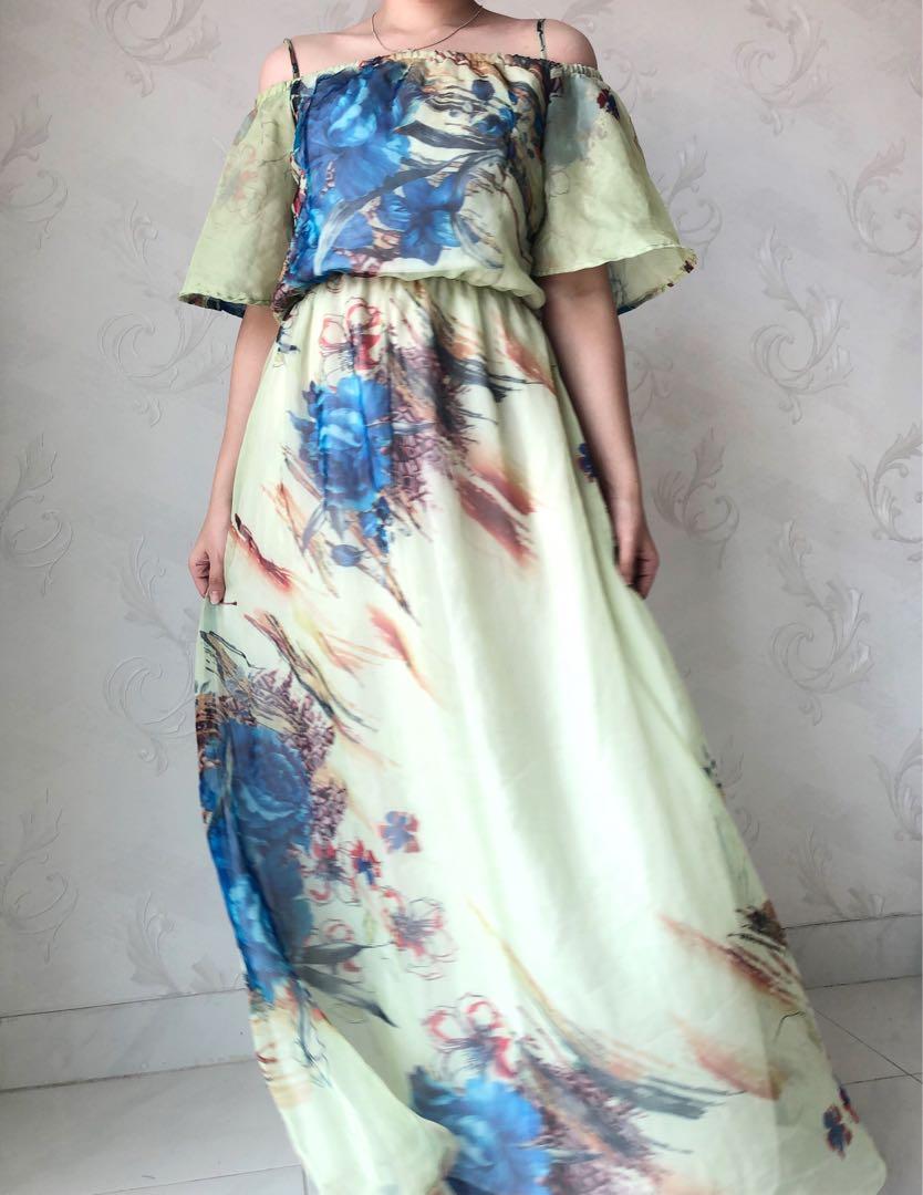 MINT GREEN OFF SHOULDER DRESS, Fesyen 