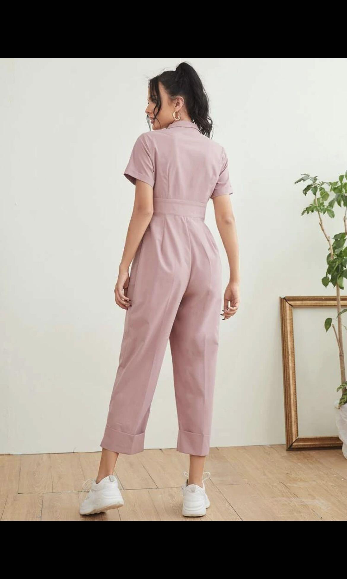 Pink button hot sale jumpsuit