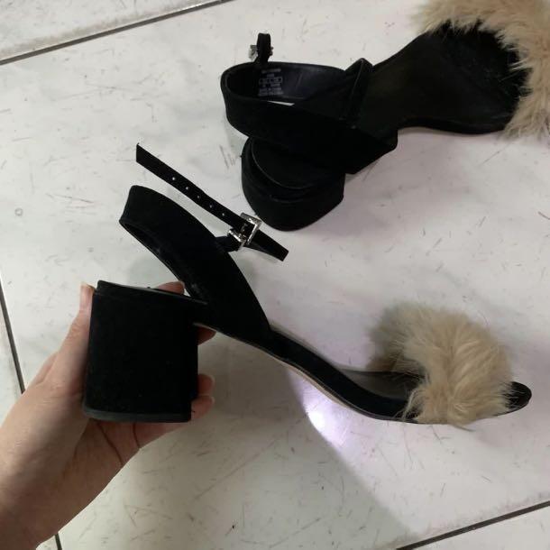 RARE fur block heels nude black by ZARA 