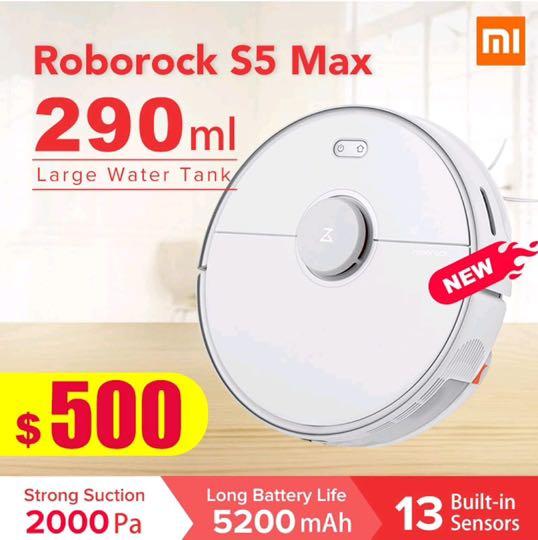 Roborock S5 MAX Robot Vacuum and Mop Robotic Vacuum Cleaner with ETank Lidar Navigation, TV