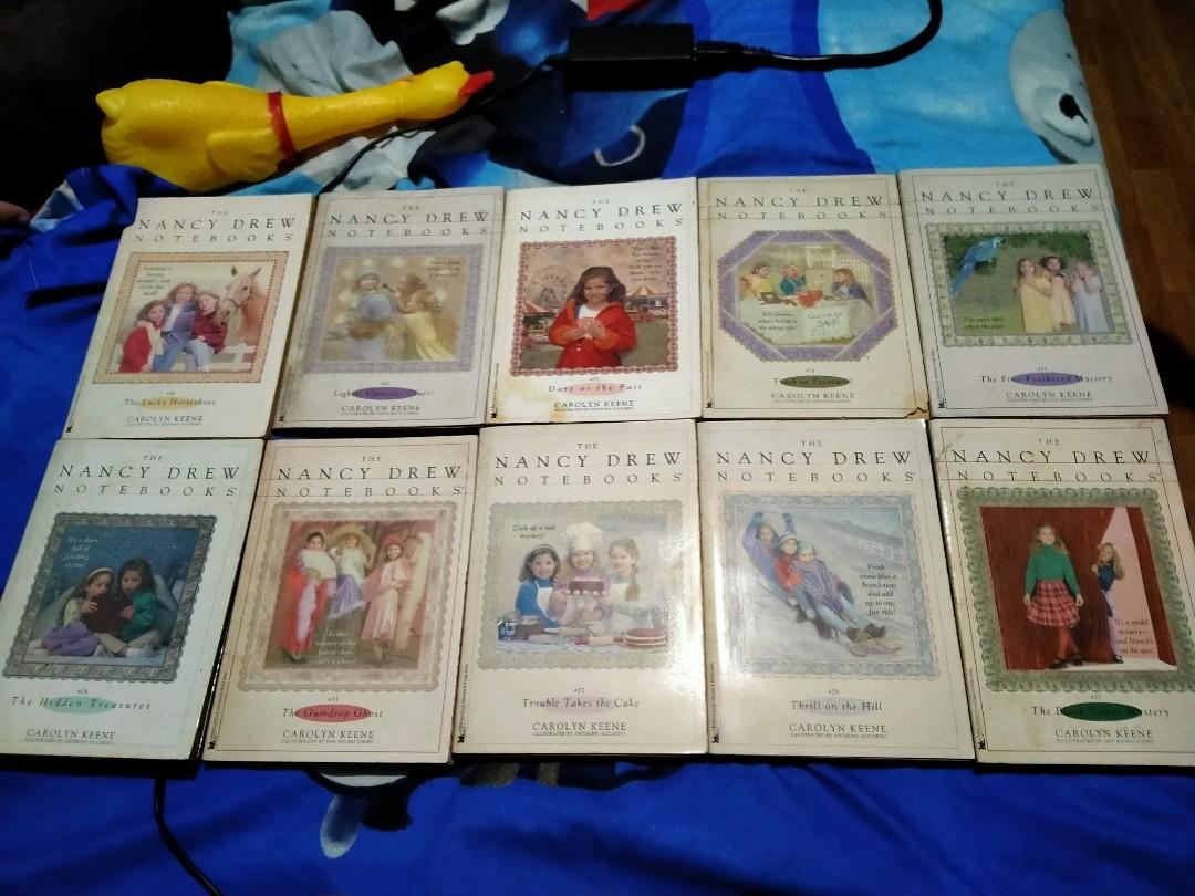 SUPER SALE! 10 Nancy Drew Notebooks (Category: Storybooks) located in Quezon City. Submitted by loisxlane (Listing ID 1123770300, Image 1). Description: PLS READ! SELLING THEM AS A SET FOR ONLY P3600 ONLY! - all in very good to good condition considering their age - all pages still intact - tanned pages due to old age - no writings and tears except for book #34 with small tear at the bottom of the cover pls check pics - no plastic cover except fo