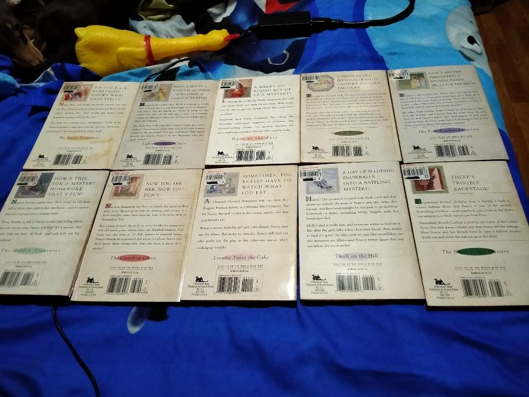 SUPER SALE! 10 Nancy Drew Notebooks (Category: Storybooks) located in Quezon City. Submitted by loisxlane (Listing ID 1123770300, Image 2). Description: PLS READ! SELLING THEM AS A SET FOR ONLY P3600 ONLY! - all in very good to good condition considering their age - all pages still intact - tanned pages due to old age - no writings and tears except for book #34 with small tear at the bottom of the cover pls check pics - no plastic cover except fo