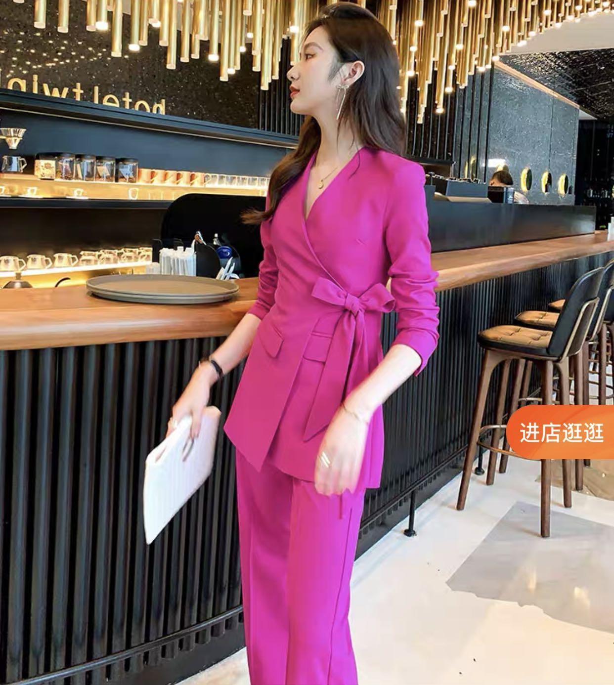 womens pink tailored suit