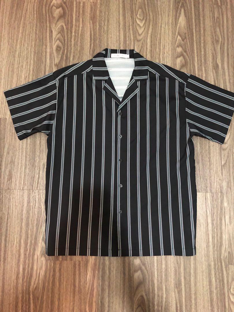 grey black striped shirt