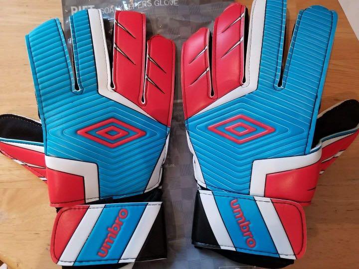 Umbro Soccer Goalie Gloves (Category: Racket and Ball Sports) located in Pasay City. Submitted by ayinong2 (Listing ID 1123831324, Image 1). Description: Item Name: Umbro Adult Rift Soccer Goalie Gloves (Size 5 & size 6 and Size 8/ Color mixed: Blue/ Red/ White/ Black) Description: -Comfortable and durable design that's made to handle the rigors of intense training drills -Utilize a traditional latex palm with EVA backing to give keepers a solid 
