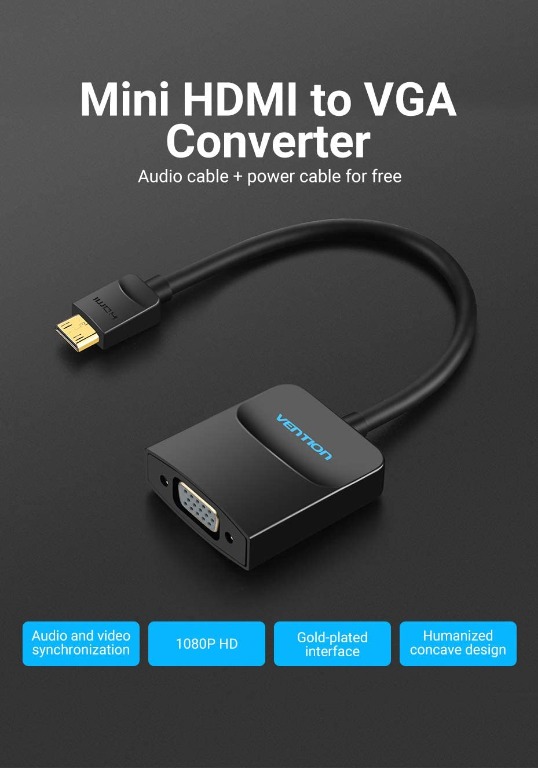 VENTION Mini HDMI To VGA Adapter Female Dongle With Power Port 1080P Active Video Converter With 3 5mm Audio Jack Brand New 1123741815
