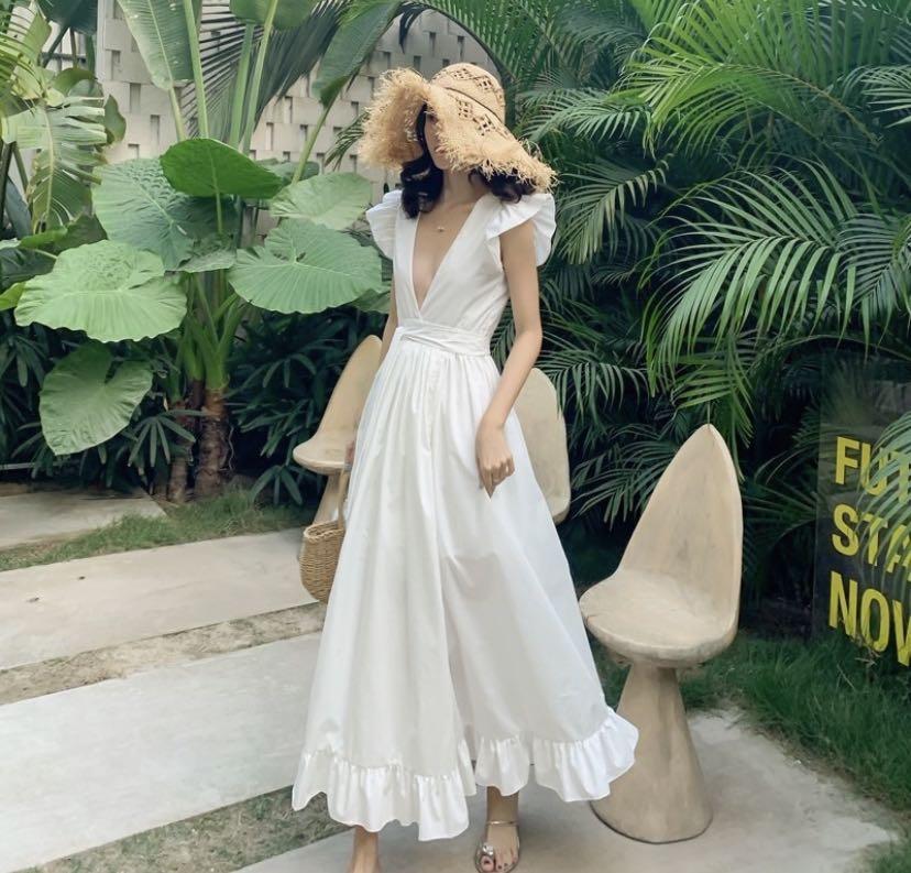 White Women Dress Casual Maxi Beach Vintage Civil Wedding
