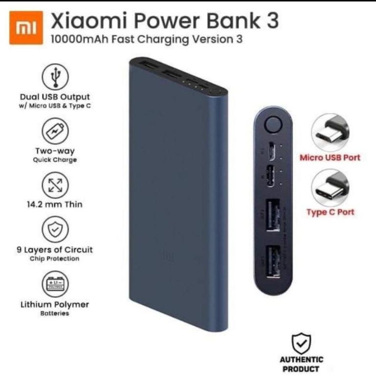 10000mAh Xiaomi Mi Power Bank 2 External Battery Bank 18W ...