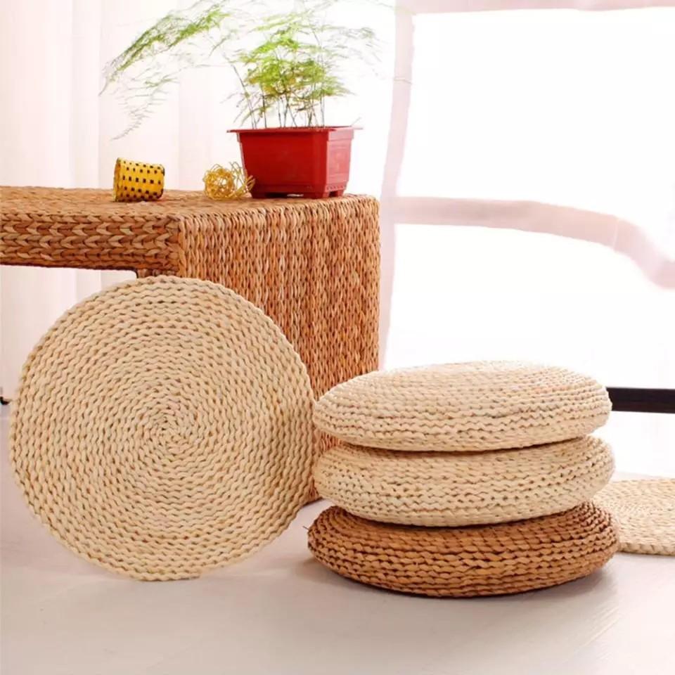 2pcs Round Natural Straw Pouf Tatami Cushion Floor Cushions Meditation Yoga Round Mat Chair Cushion Japanese style Cushion Furniture Home Living Home Decor Other Home Decor on Carousell