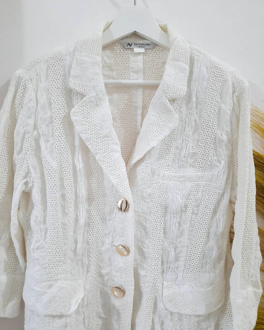 white eyelet blazer