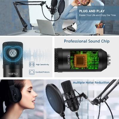 YOTTO USB Microphone Cardioid Condenser Mic 192KHz/24bit Plug and Play  Professional Studio Podcast Microphone with Adjustable Microphone Stand  Suspension Scissor Boom Arm, Pop Filter, Shock Mount, Audio, Microphones on  Carousell