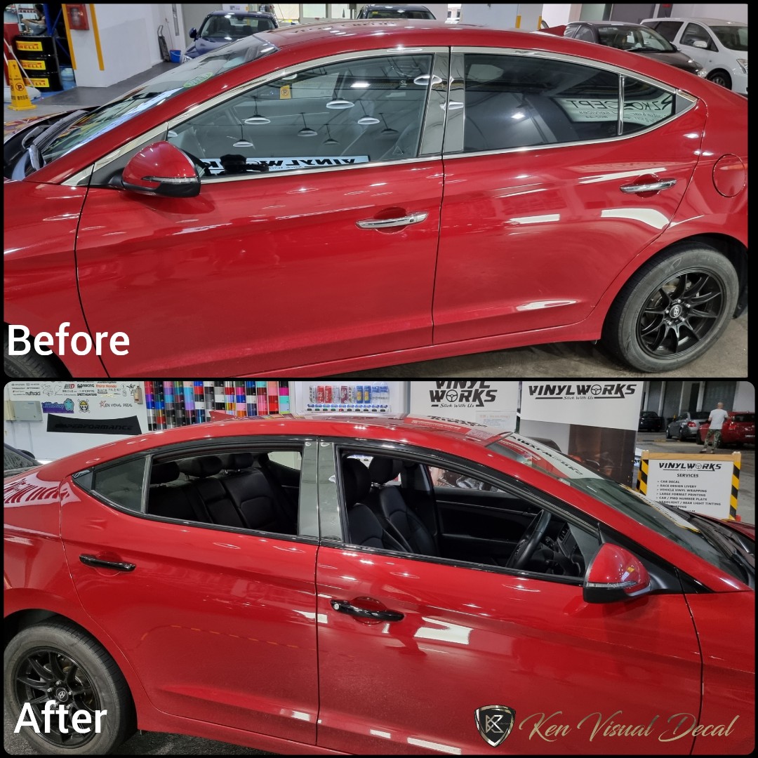 Car Wrap Hyundai Avante Window trims dechrome wrap gloss black, Car