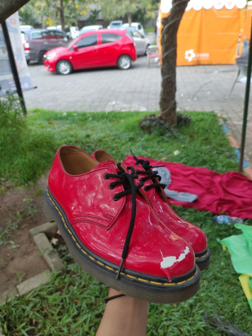 glossy red doc martens
