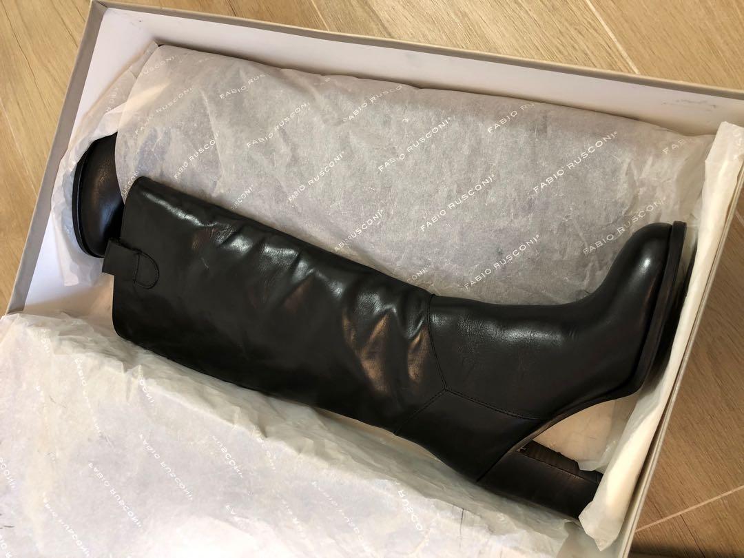 FABIO RUSCONI Knee high leather boots, 女裝, 鞋, 靴- Carousell