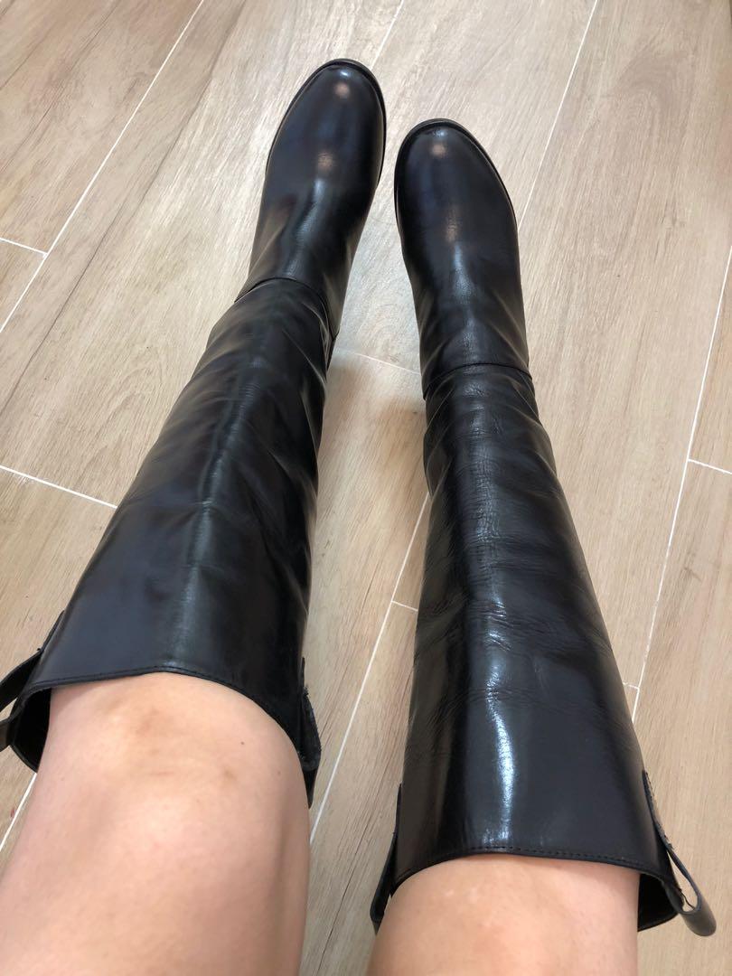 FABIO RUSCONI Knee high leather boots, 女裝, 鞋, 靴- Carousell
