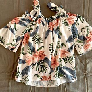 Floral Off-shoulder Ribbon Tie Top