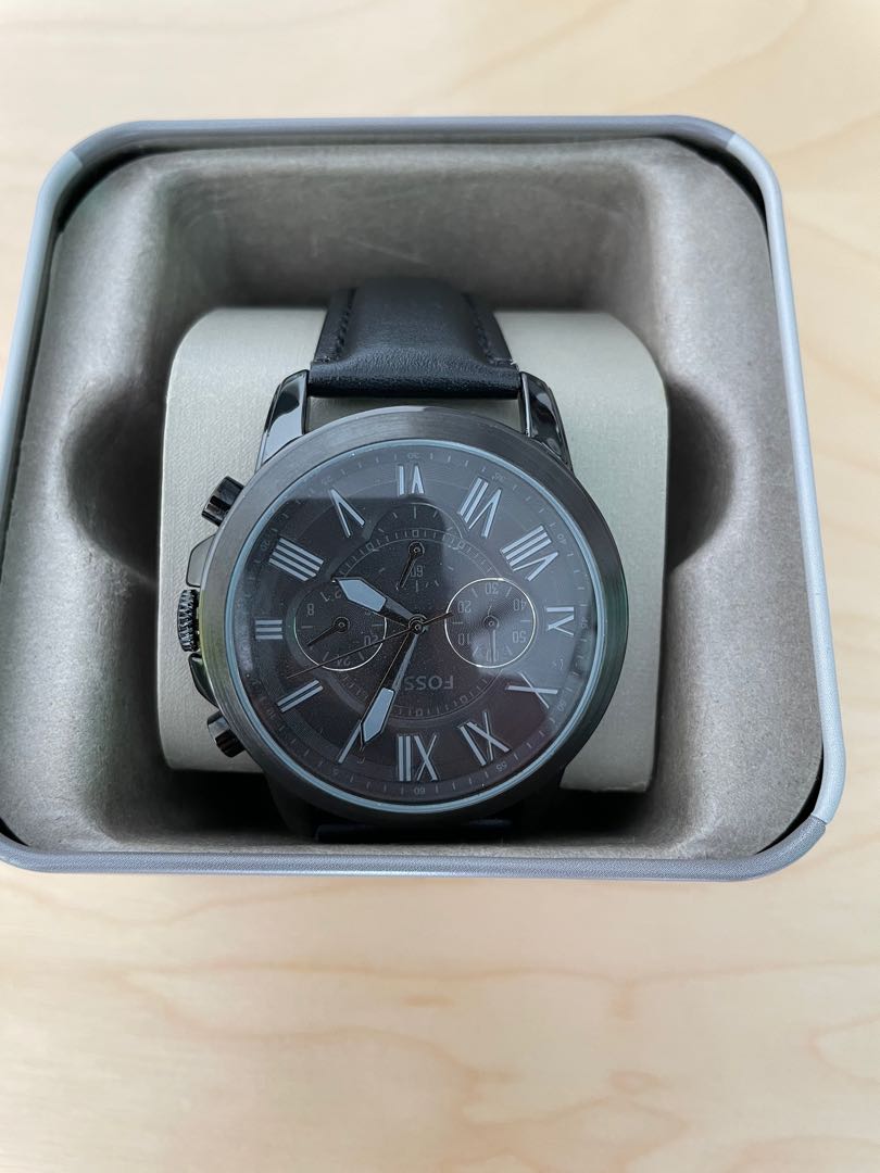 Fossil watch black leather, Men's 