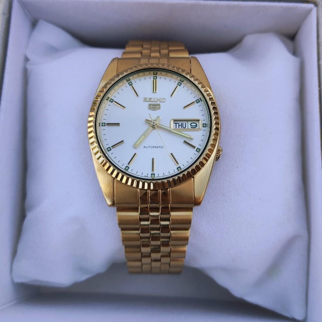 Gold Tone Seiko 5 Fluted Bezel Mod, Luxury, Watches on Carousell