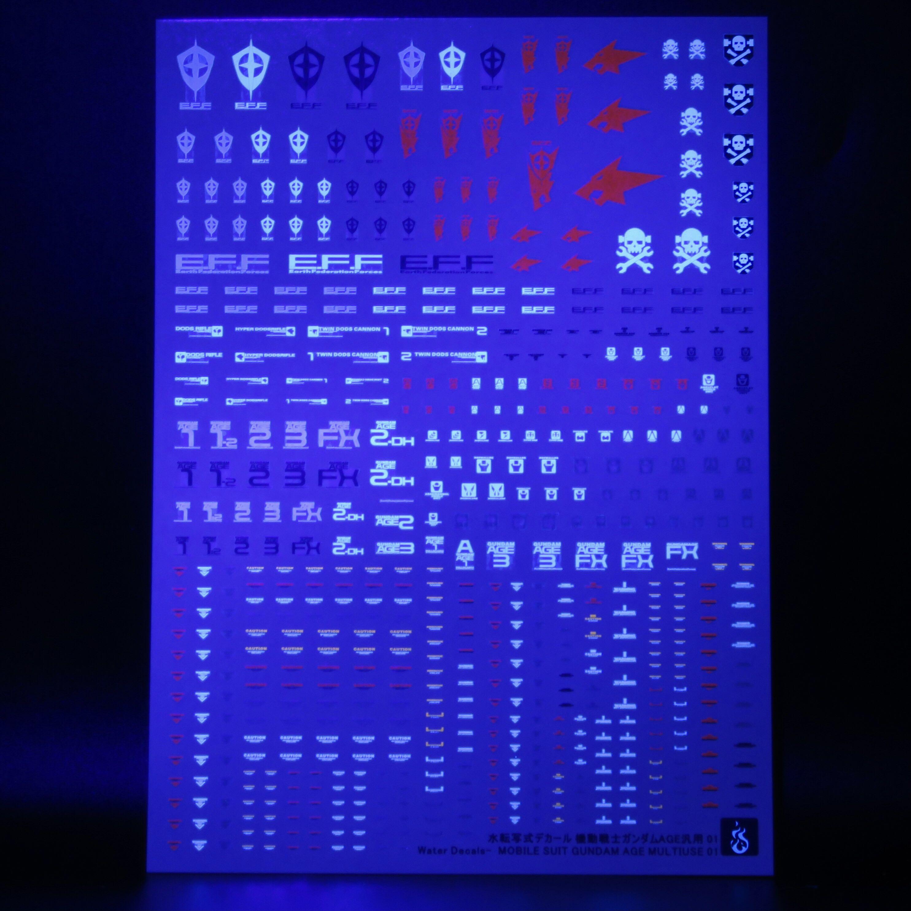 Gundam AGE series Gundam neon decal 高達Age 系列螢光高達水貼, 興趣及遊戲, 玩具 & 遊戲類
