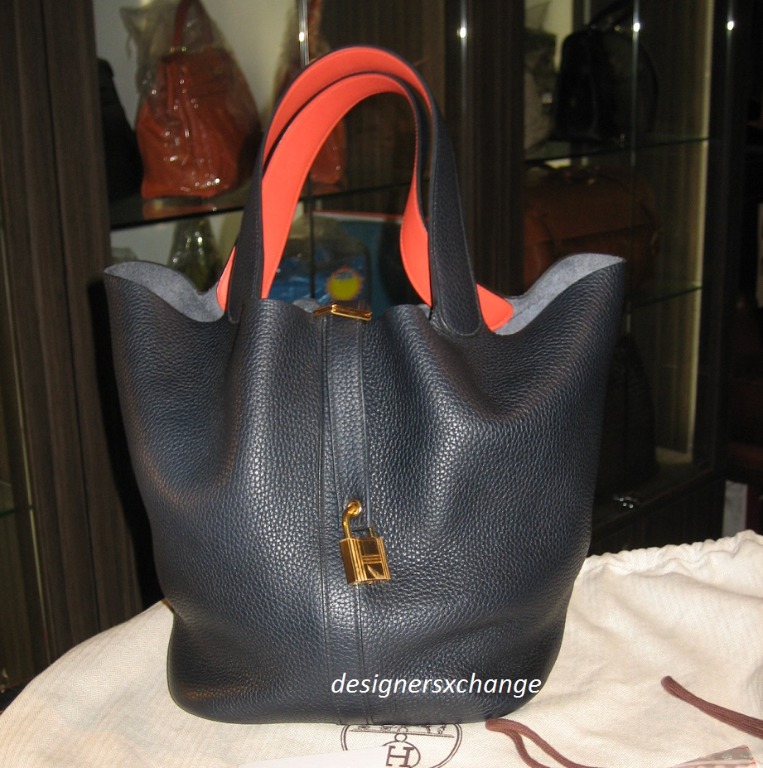 Hermes Picotin Lock Eclat 26cm GM Indigo with Orange Poppy Gold