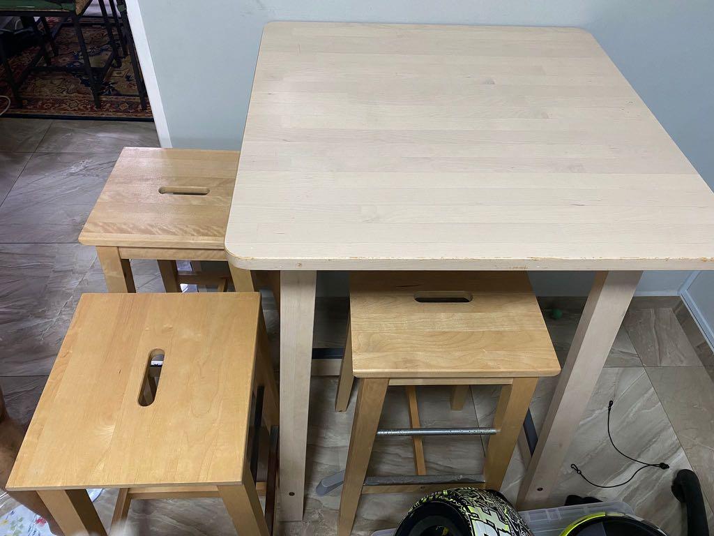 IKEA high table with 3 chairs, Furniture & Home Living, Furniture