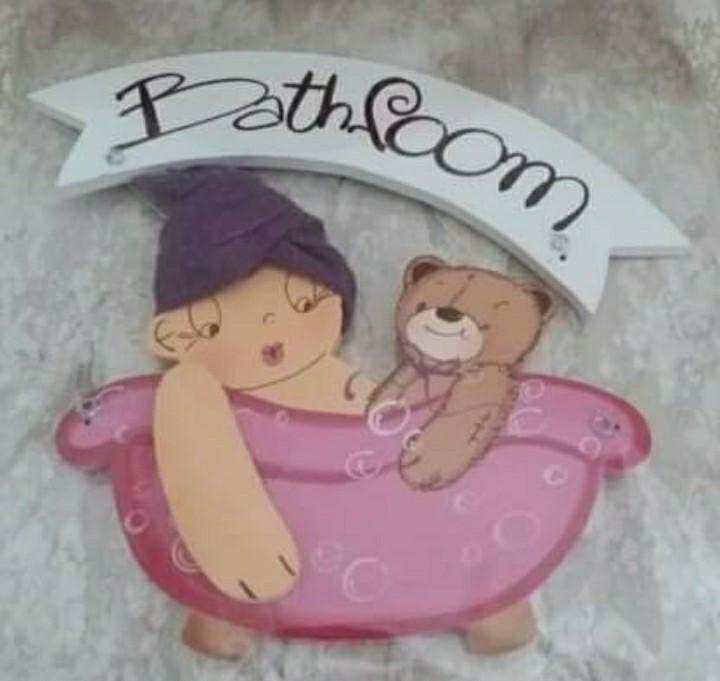 Cute Bathroom Wooden Door Sign-Girl in Bathtub, Furniture ...