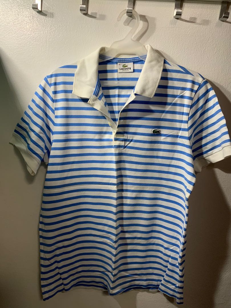 Lacoste Mens Stretch Fit Polo Shirt Blue Striped on Carousell
