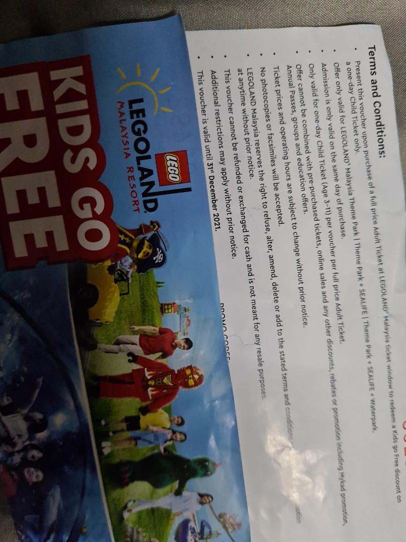 LEGOLAND KIDS GO FREE VOUCHER exp 31/12, Tickets & Vouchers, Vouchers