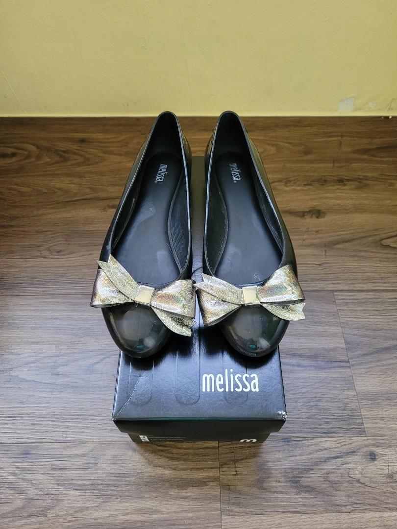 Melissa Doll III AD Black with Silver Ribbon Flats