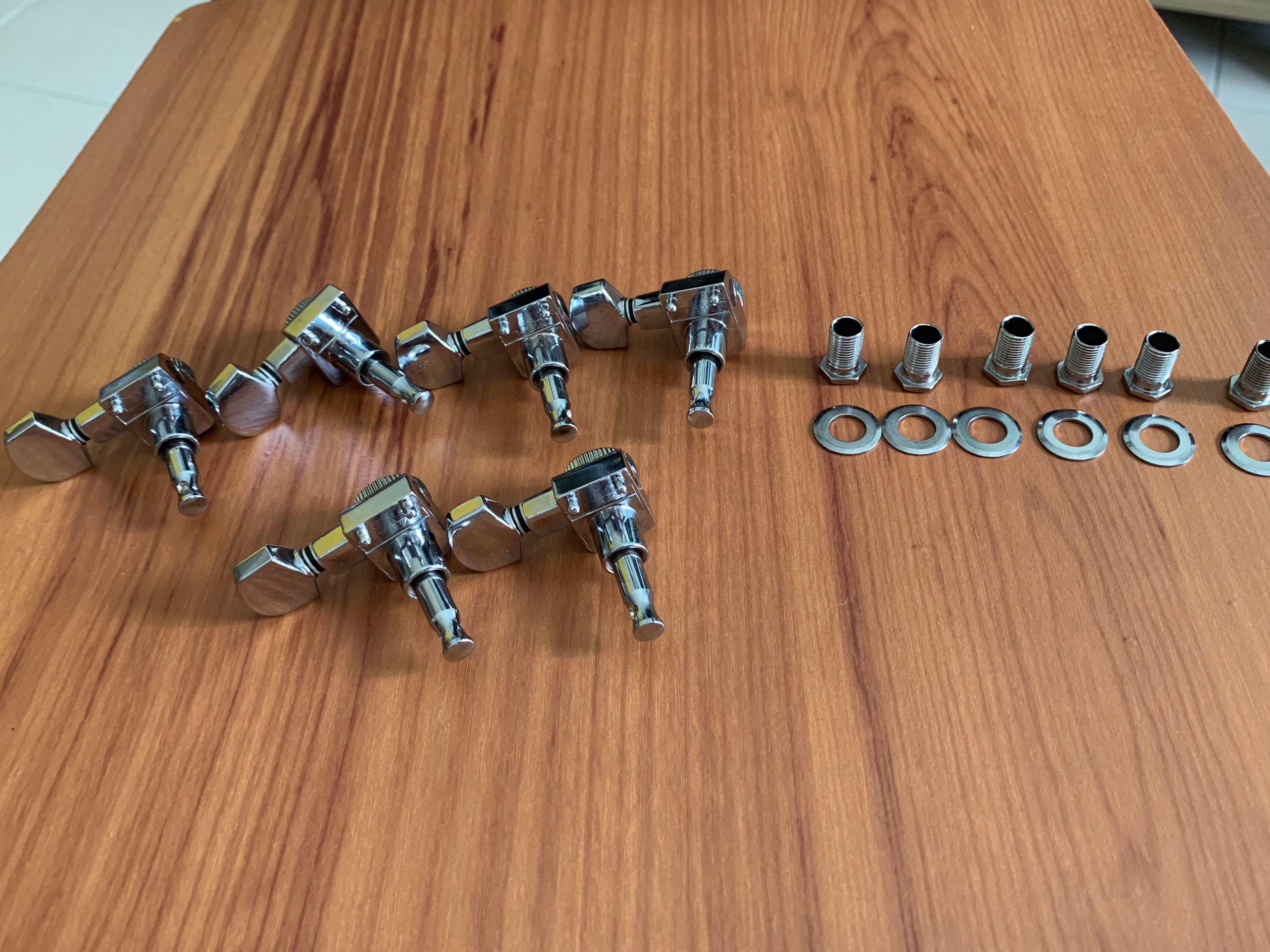 Chrome Musiclily Pro 6-in-line 2-Pins Full Metal Guitar Locking Tuners Machine Heads Tuning Pegs Keys Set for Fender Strat/Tele 