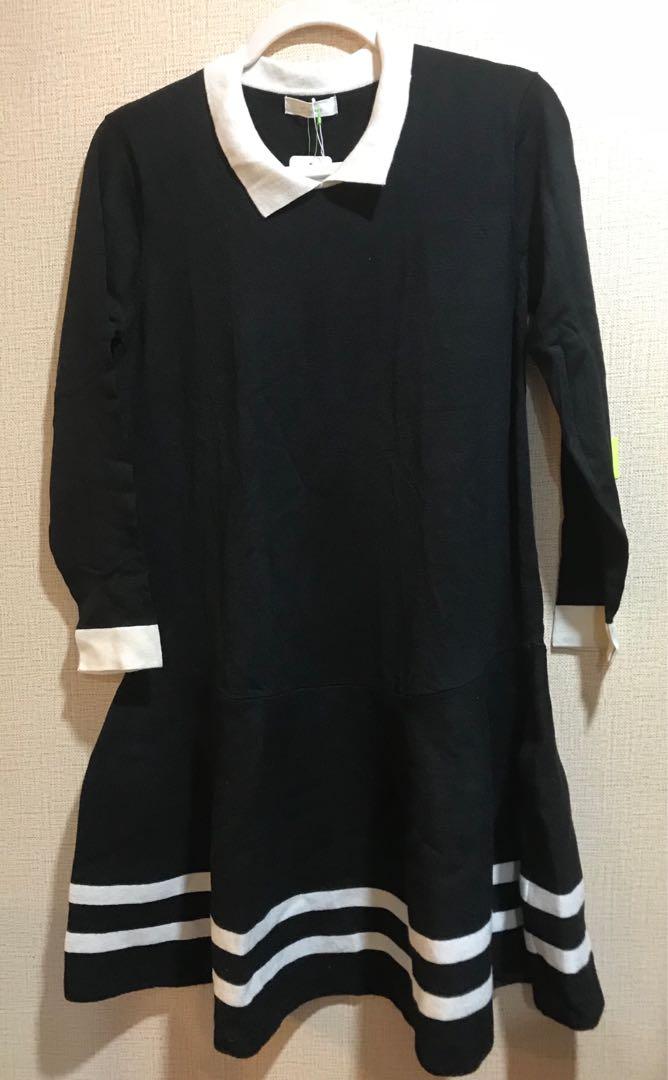 NWT Cara Black & Cream Knitted Dress (Category: Dresses) located in Davao. Submitted by peanut316 (Listing ID 1124016263, Image 3). Description: New with tags. Japanese Brand Mixed Fabric composition Sizing is on fabric tag Loose fit, at least from medium up to large frame Fish tail skirt Estimate Length for 5’4-5’5 is knee length to just below the knee. **Estimate only - haven’t really tried on yet ⚠️ Please check last 2 photos - light grayish c
