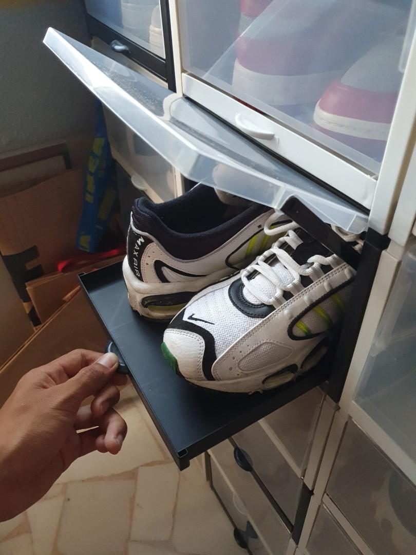 Pullout Stackable Sneaker Box (Category: Shelves, Cabinets & Racks) located in Singapore. Submitted by ristings (Listing ID 1124011519, Image 3). Description: Pullout box 1 for $5 3 for $12 Already fixed 6 black 3 White/greyish ofcourse i have used the box before but i will clean before i pass it to you Planning to upgrade my boxes, hence, im selling it.