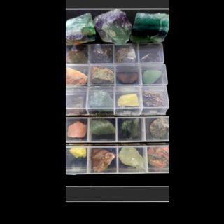 Raw fluorite and mixture stones set. Free tiger eyes & Jade