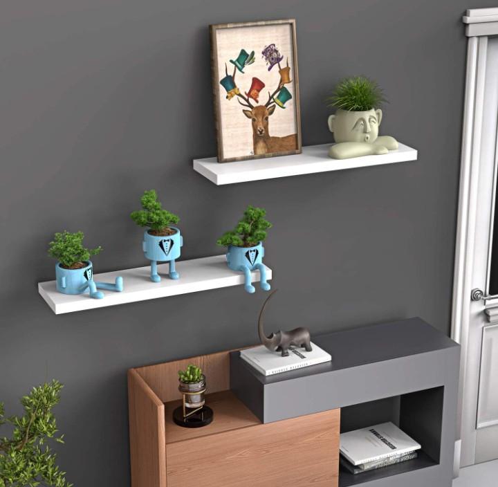 Set of 2 Floating Shelves Modern Style White Wall Shelf Deep living