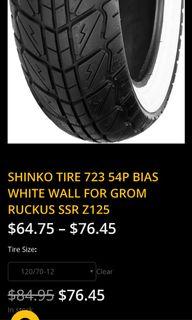 Shinko white wall tire for MSX/monkey125/VESPA