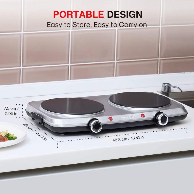 SUNAVO Hot Plates for Cooking, 1800W Electric Double Burner with