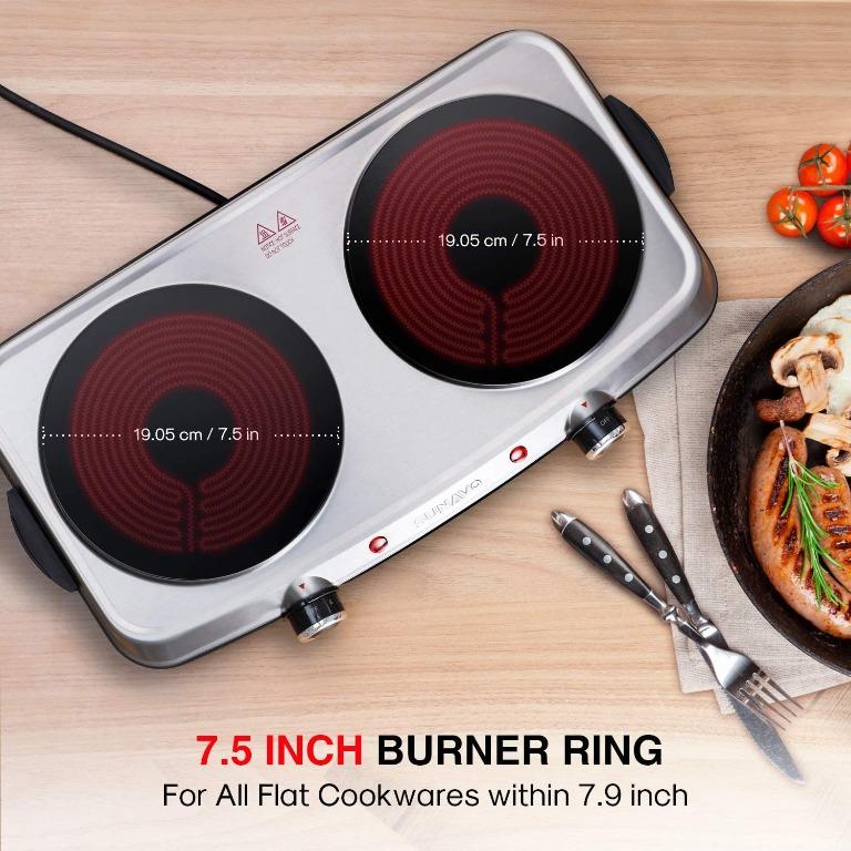 SUNAVO Hot Plates for Cooking, 1800W Electric Double Burner with