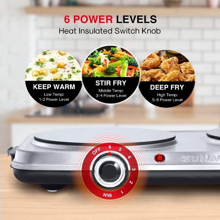 SUNAVO Hot Plates for Cooking, 1800W Electric Double Burner with