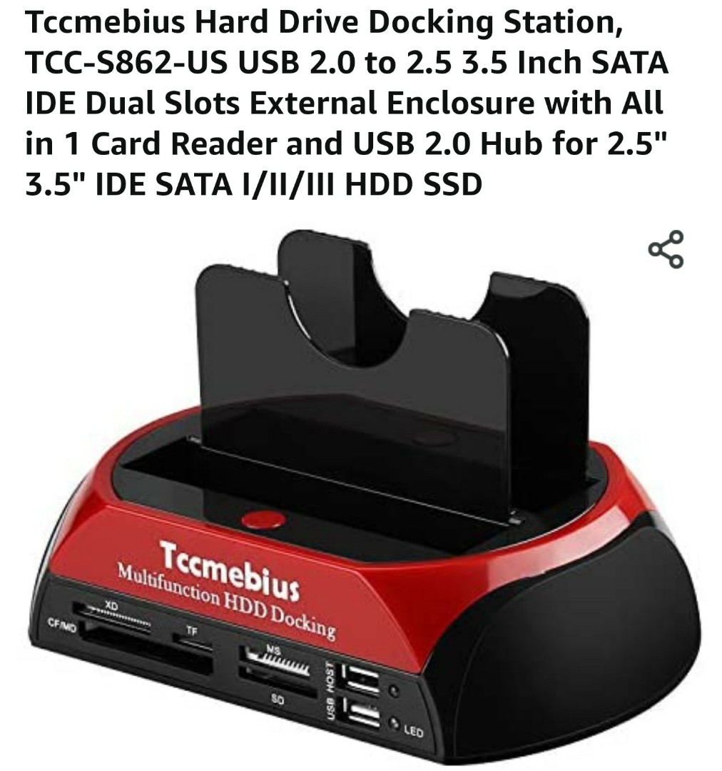 Dual Slots for 2.5/3.5 IDE and SATA I/II/III HDD SSD with Card Reader and USB 3.0 Hub Compatible with Windows 2000 All in One Hard Drive Docking Station XP/Vista Etc