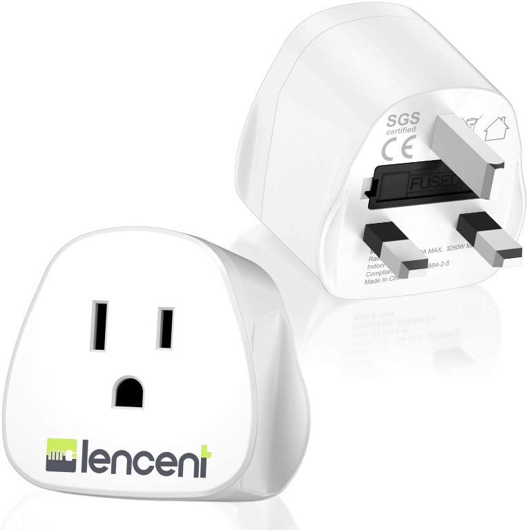 X4584 LENCENT 2X US to UK Plug Adapter, America 2/3 Pin to 3 Pin UK