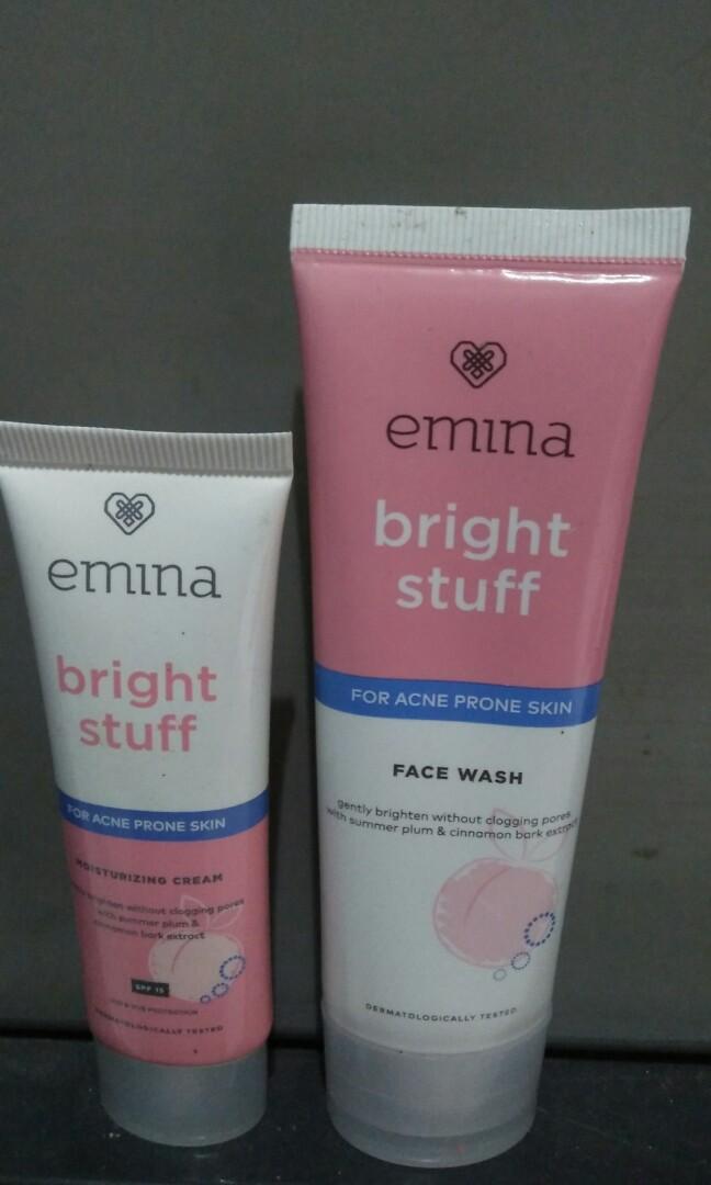emina bright stuff face wash dan moisturizing cream for acne prone skin