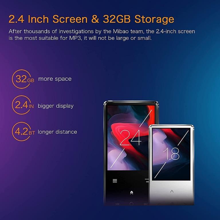 32GB MP3 Player, mibao MP3 Player with Bluetooth 4.2, Music Player with