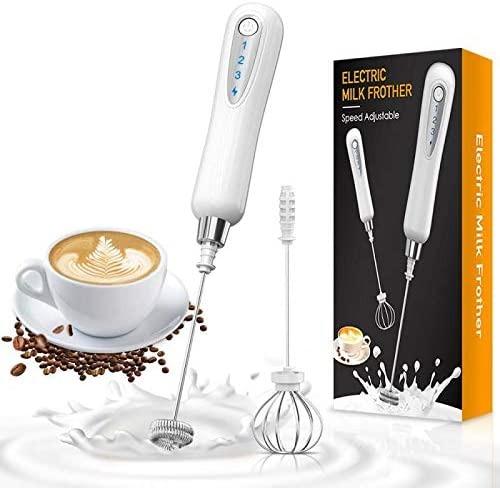 3 In 1 Electric Milk Frother One Touch Hand Whisk Battery Powered FDA Certified Coffee Frother Milk Frother Egg Stirrer Stainless Steel Electric Handheld Milk Frothers For Kitchen Office,20cm
