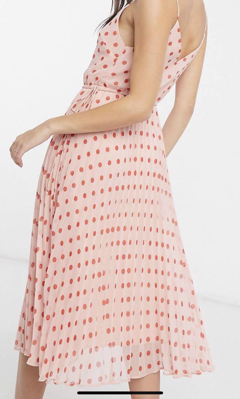 Pleated cami midi dress with drawstring waist deals