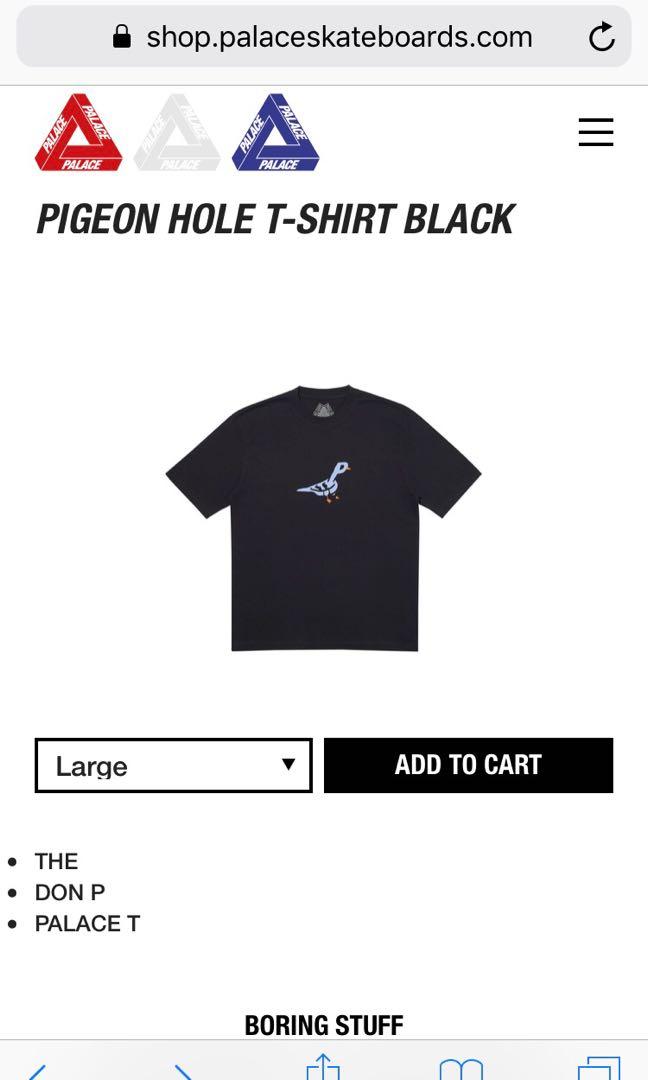 Palace tee Black Pigeon hole t shirt - Size Large. 100% BRAND new and  authentic