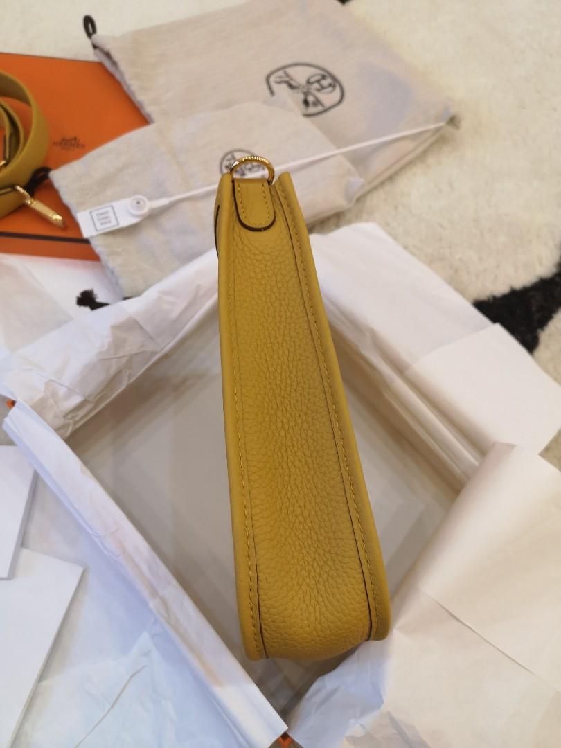 Hermes Evelyne TPM Bag Jaune Ambre Clemence Leather Gold Hardware –  Mightychic