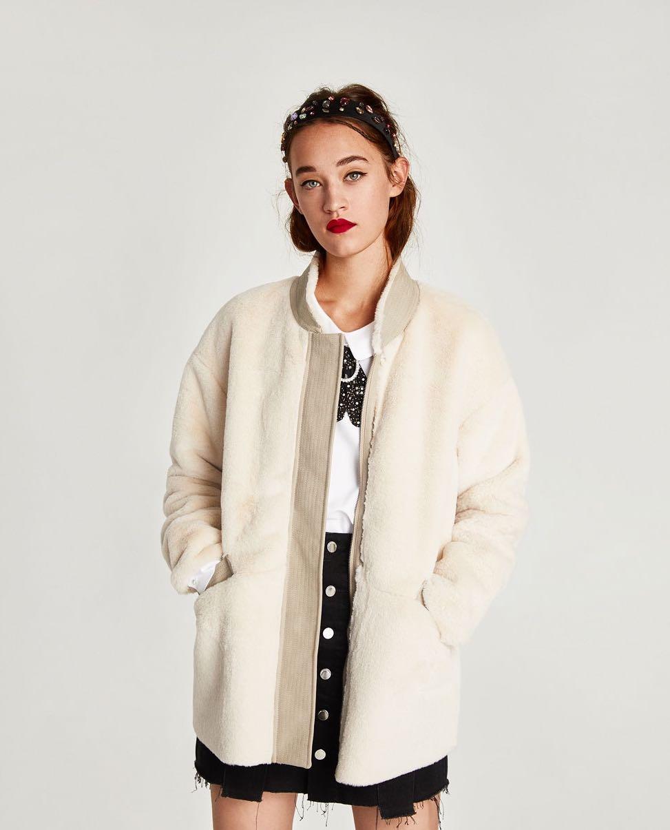 BNWOT ZARA Trf Cream White Fluffy Coat Winter Jacket