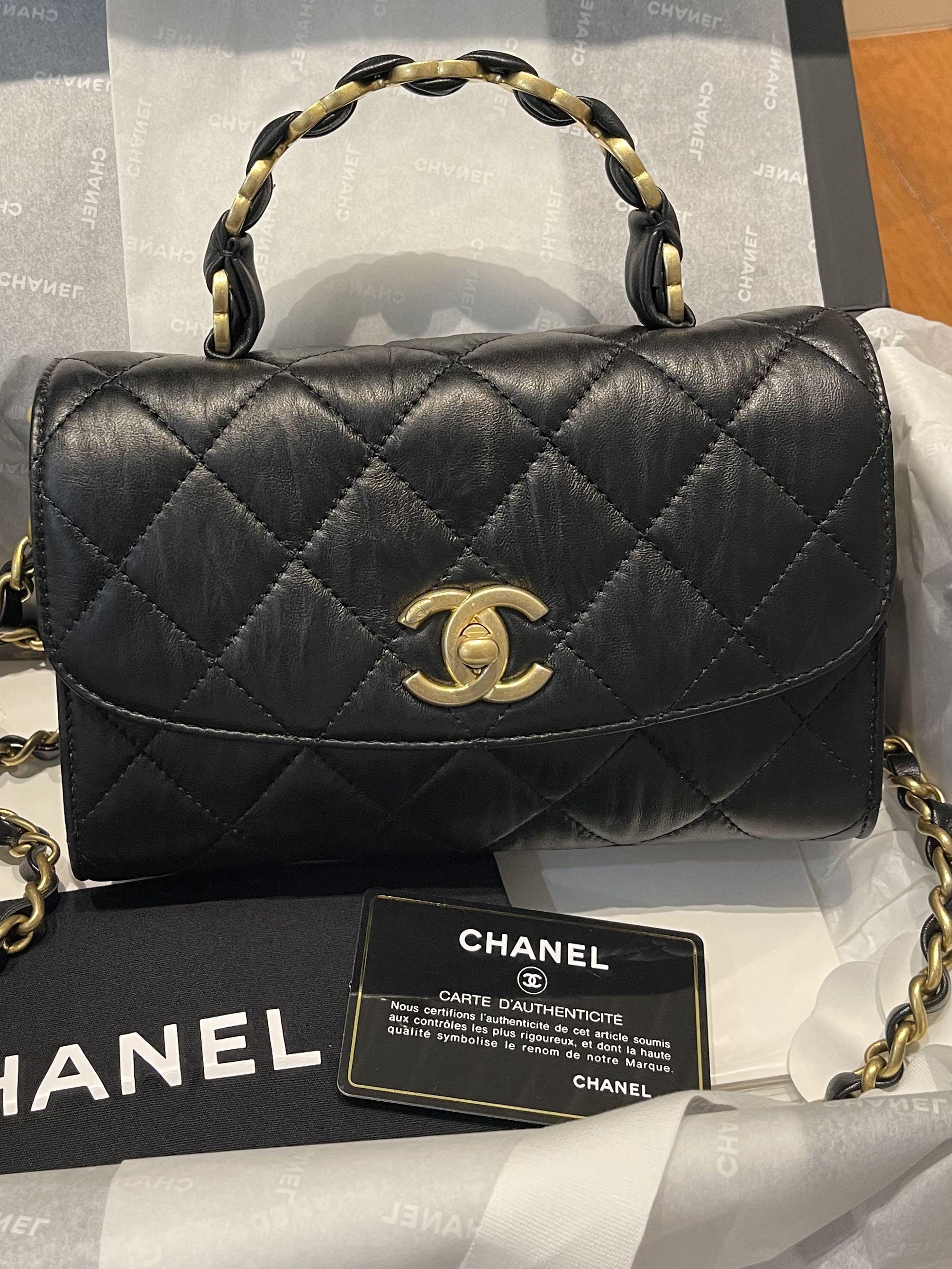 Chanel Black and White Quilted Printed Fabric Mini Flap Gold Hardware, 2022 (Like New), Womens Handbag